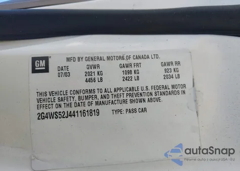 2004 Buick Century from USA, damaged, VIN 2G4WS52J441161819